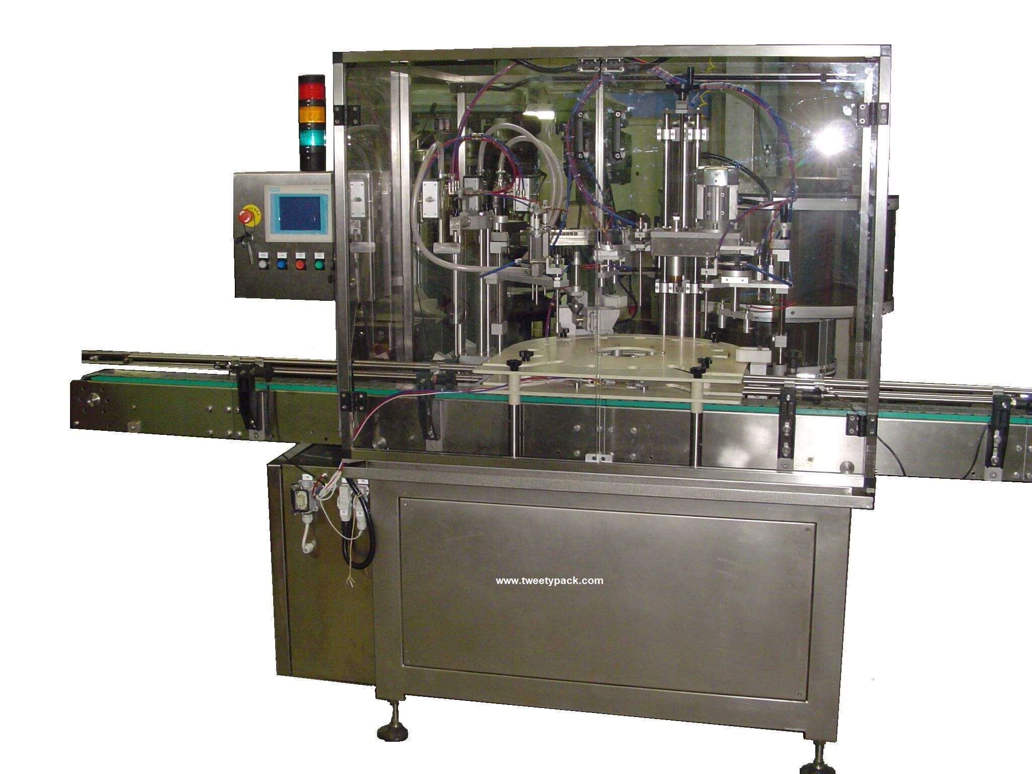 Machine de remplissage et de bouchage de bouteilles pour liquides cosmétiques FM 86